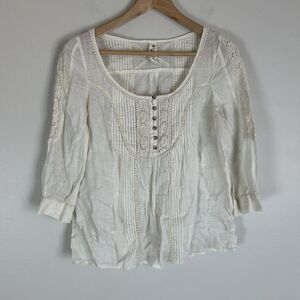 Anthropologie 4 S Antique White Top Blouse Crochet Pintuck Ivory Eclectic Boho